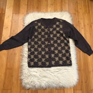 Lace Crochet Textured See Through Lavender Cream Sweater Cardigan Jacket size M